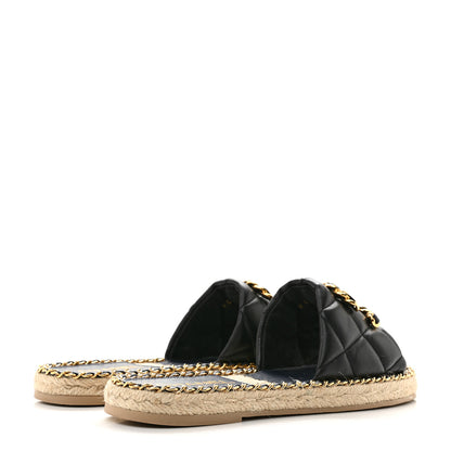 Chanel Lambskin Quilted CC Chain Espadrille Mules 38 Black Navy 5 of 10