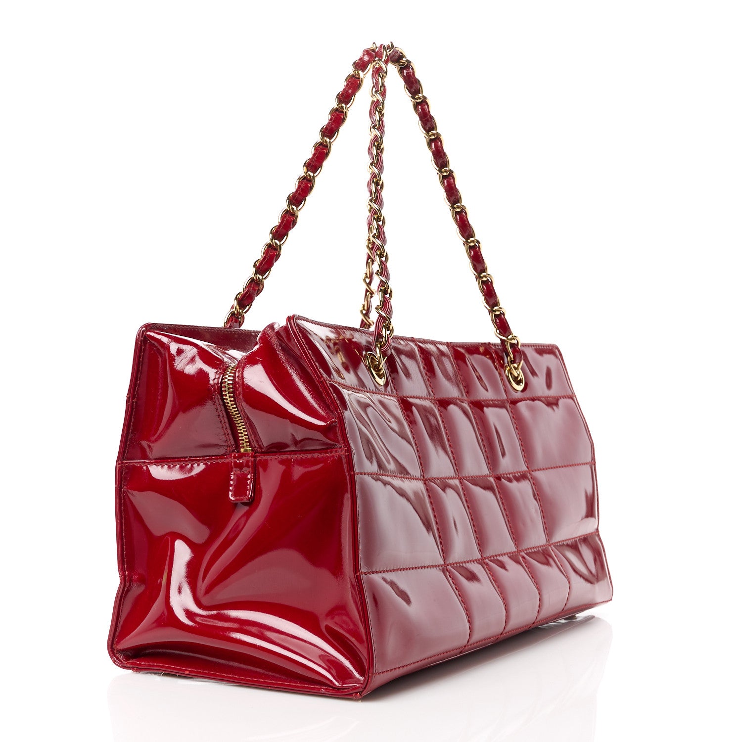 Chanel Patent Chocolate Bar East West Tote Red 3 of 11