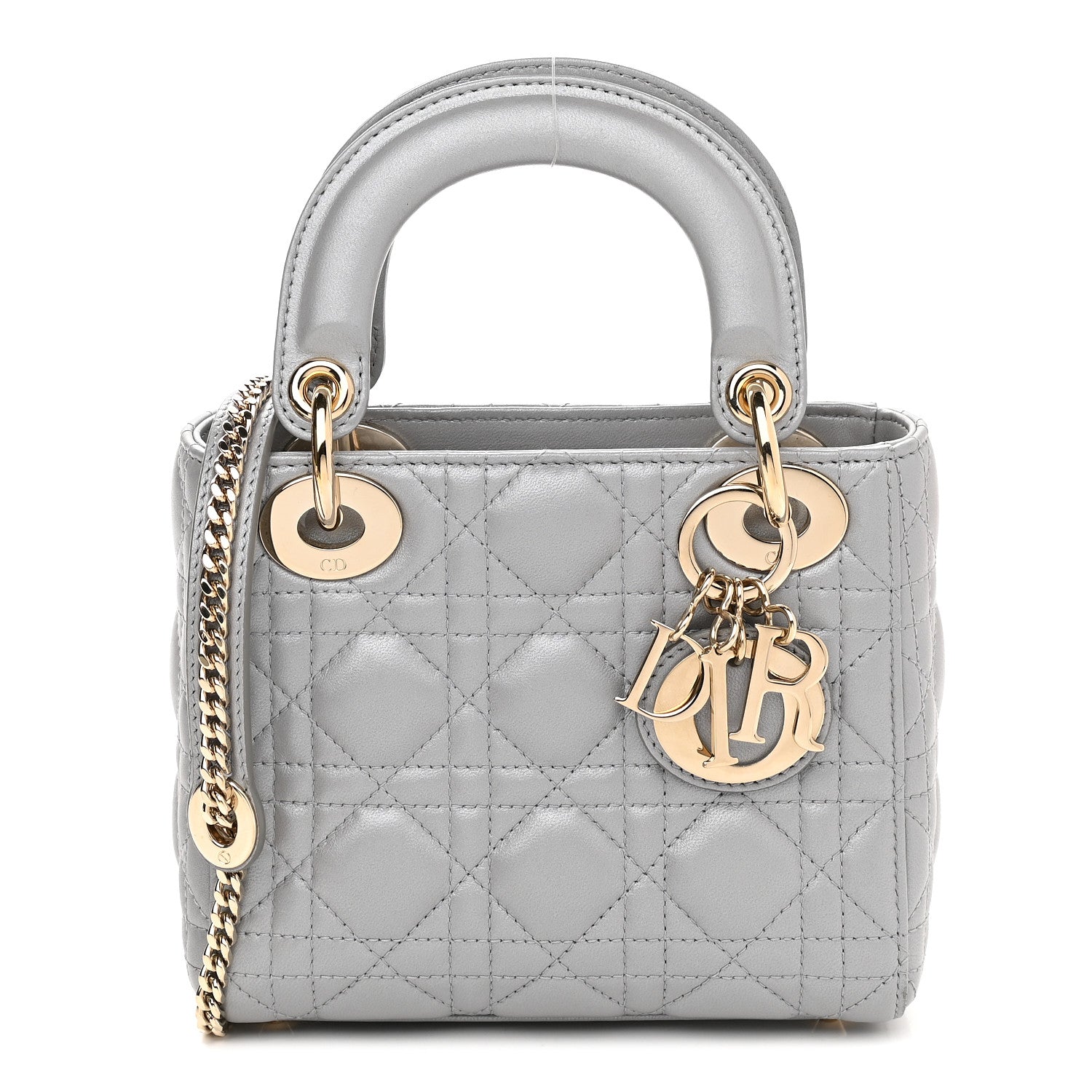 Christian Dior Metallic Lambskin Cannage Mini Lady Dior Grey 1 of 10