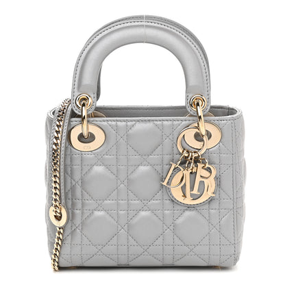 Christian Dior Metallic Lambskin Cannage Mini Lady Dior Grey 1 of 10