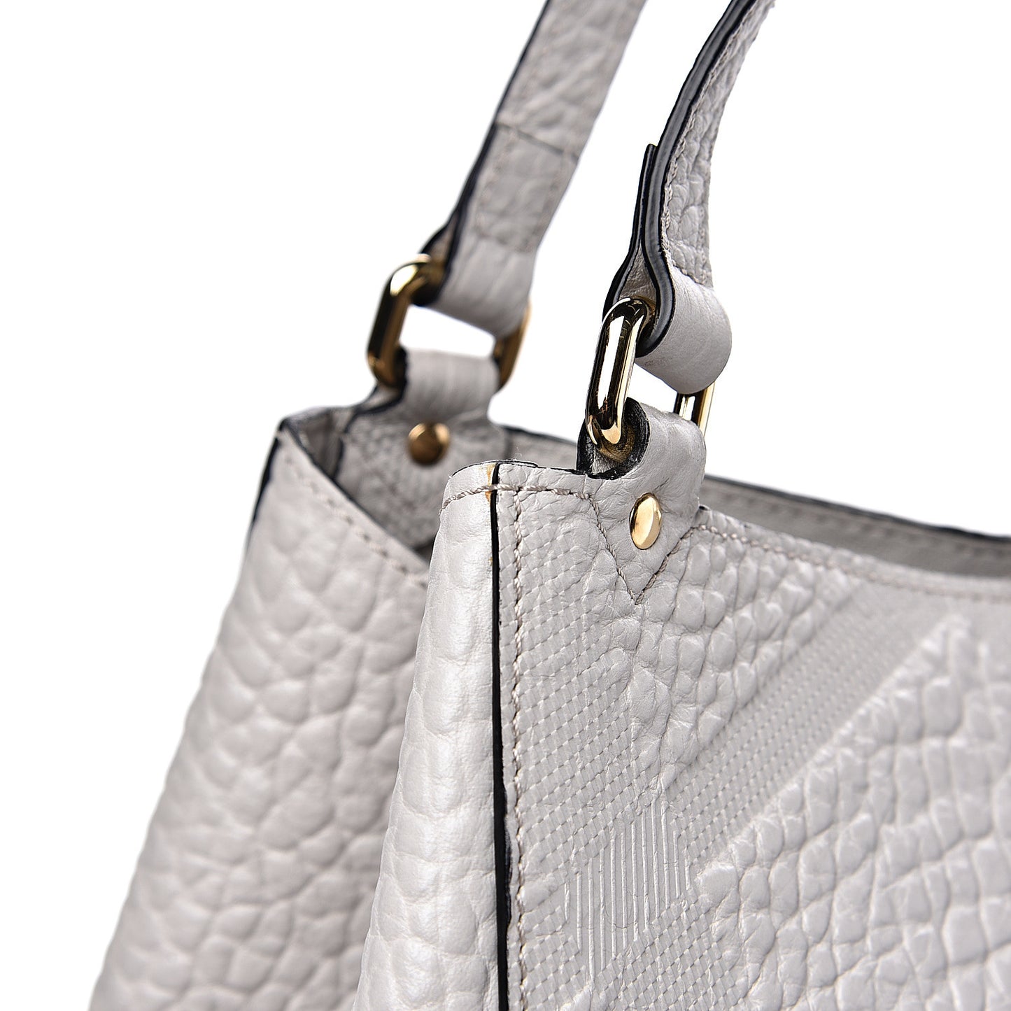 Signature Grain Calfskin Check Embossed Small Canterbury Tote Stone White