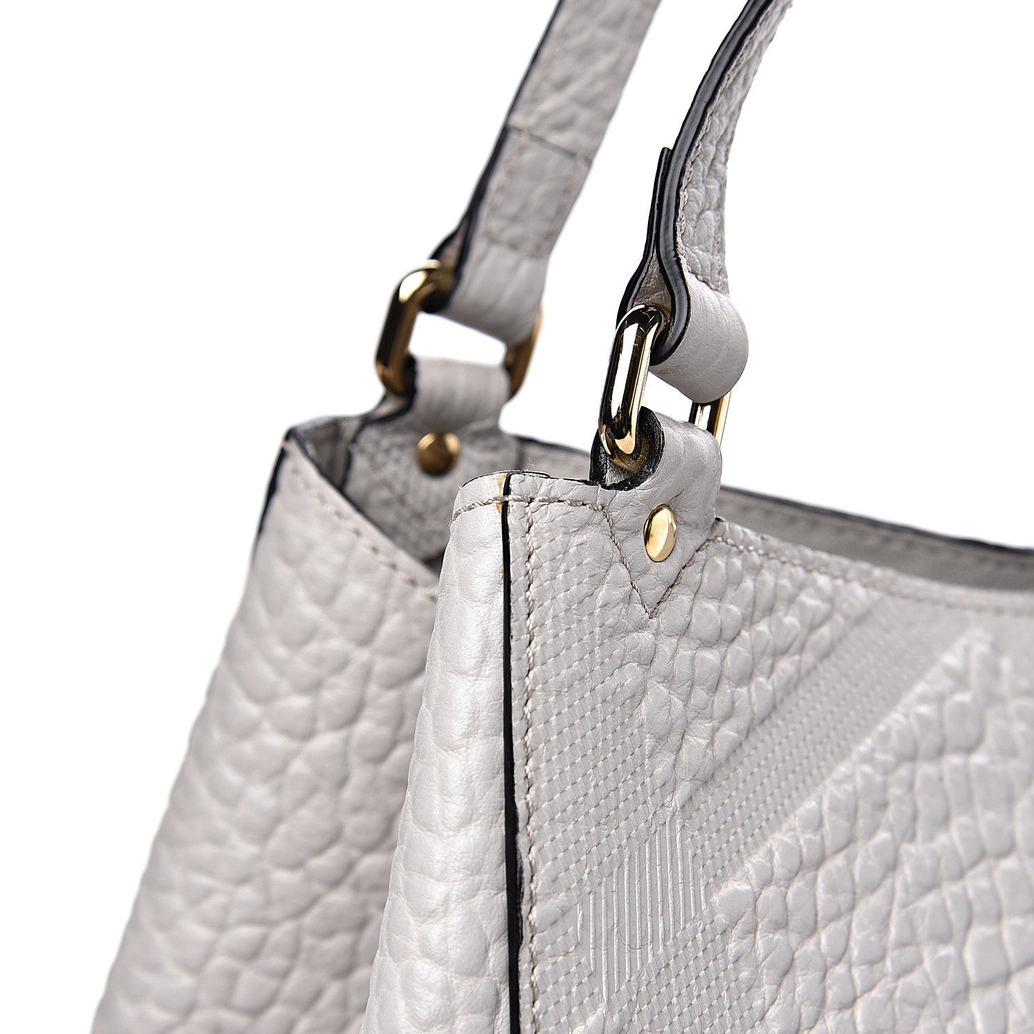 Burberry Signature Grain Calfskin Check Embossed Small Canterbury Tote Stone White 13 of 13