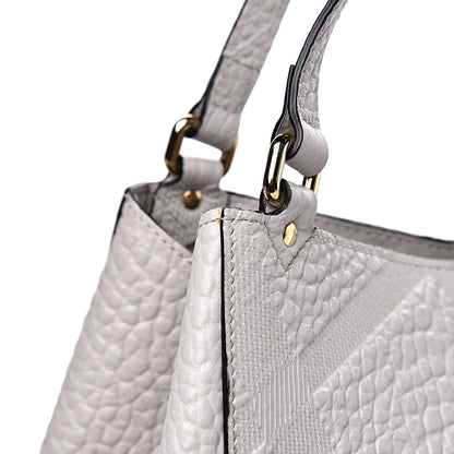 Burberry Signature Grain Calfskin Check Embossed Small Canterbury Tote Stone White 13 of 13