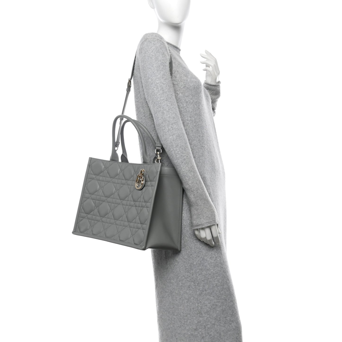 Calfskin Macrocannage Medium Book Tote Grey