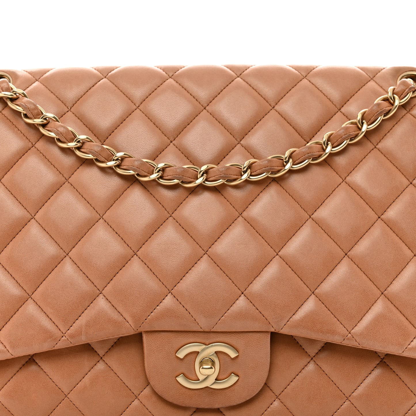 Lambskin Quilted Maxi Single Flap Dark Beige