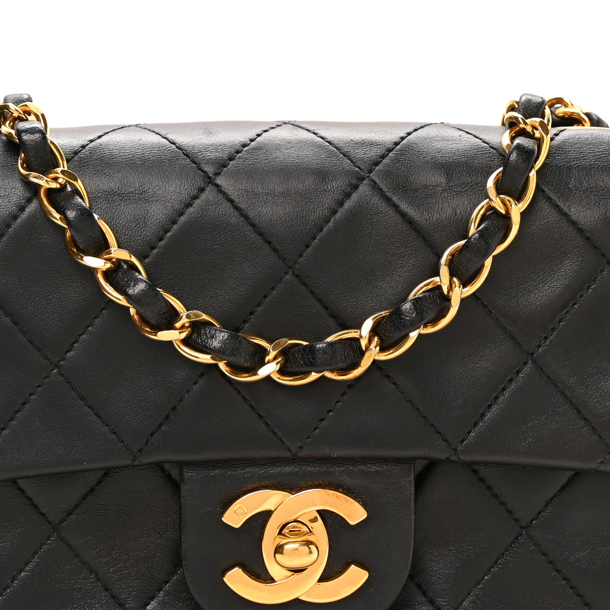 Lambskin Quilted Mini Square Flap Bag Black