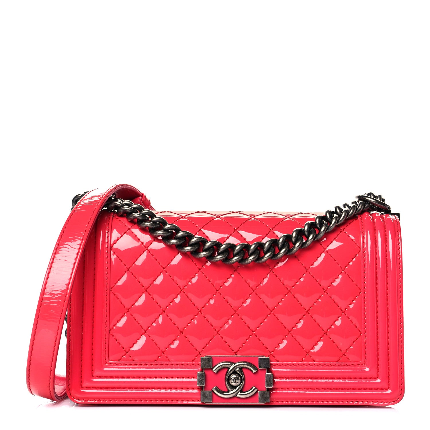Chanel Patent Calfskin Enamel Quilted Medium Boy Flap Dark Pink 1 of 11
