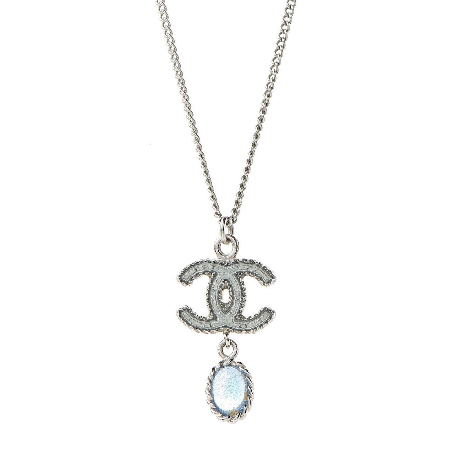 Resin CC Drop Necklace Silver Blue