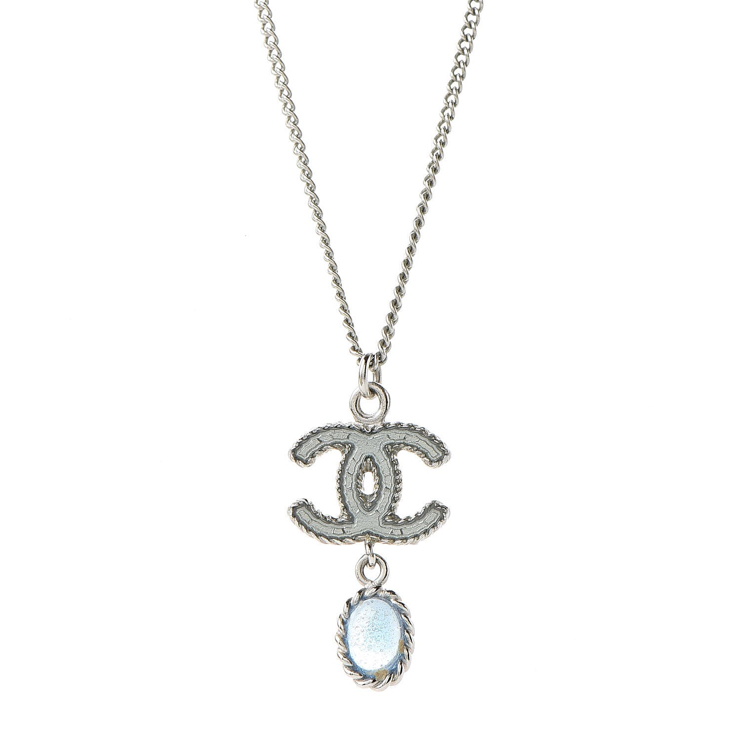 Chanel Resin CC Drop Necklace Silver Blue 5 of 6