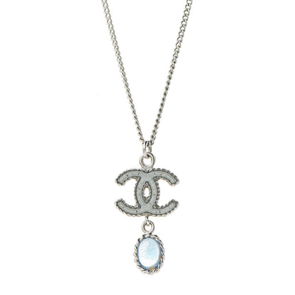 Chanel Resin CC Drop Necklace Silver Blue 5 of 6