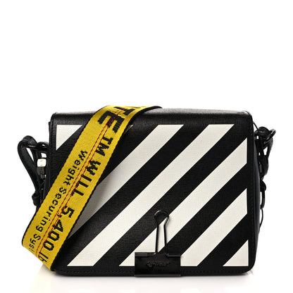 Off-White Calfskin Diag Flap Bag Black White 1 of 9