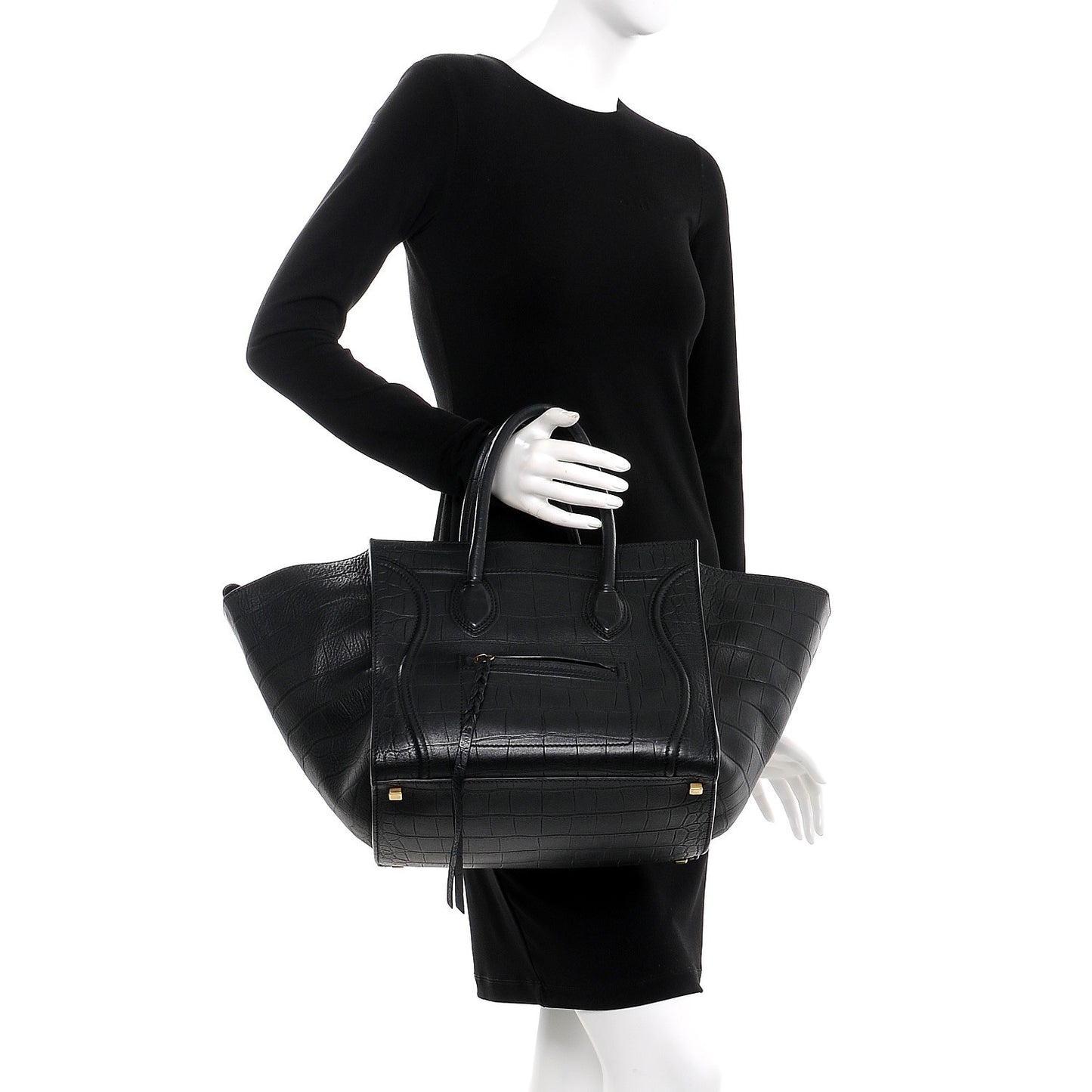 Crocodile Embossed Calfskin Medium Phantom Luggage Black