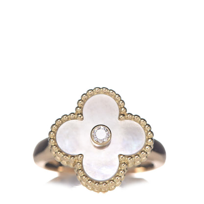 Van Cleef & Arpels 18K Yellow Gold Diamond Mother of Pearl Vintage Alhambra Ring 50 5.25 1 of 5