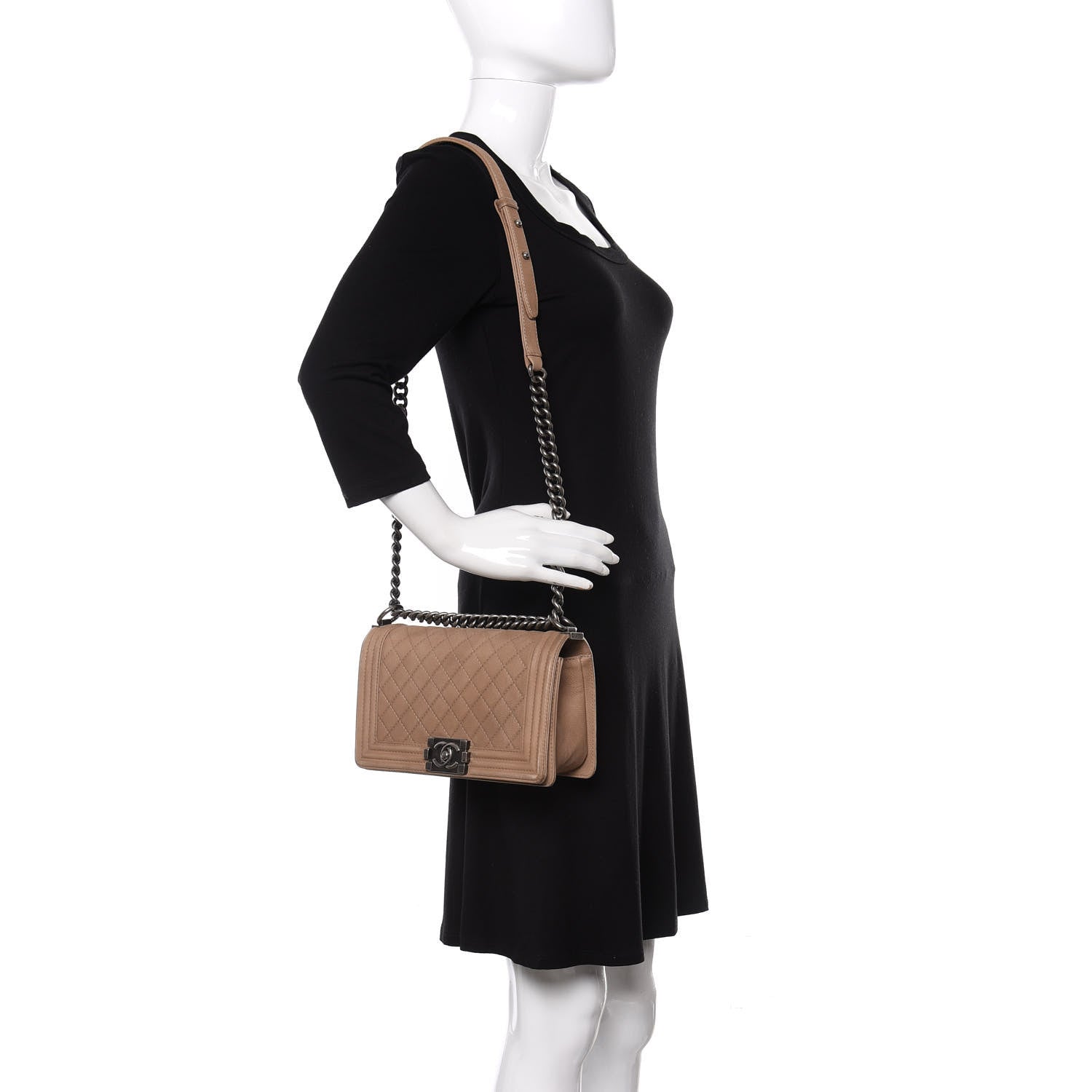 Chanel Iridescent Caviar Quilted Medium Boy Flap Beige 2 of 14