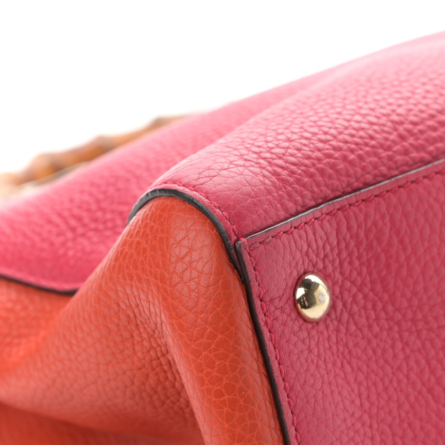 Gucci Pebbled Calfskin Bi-Color Medium Bamboo Shopper Tote Fuchsia Orange 20 of 37