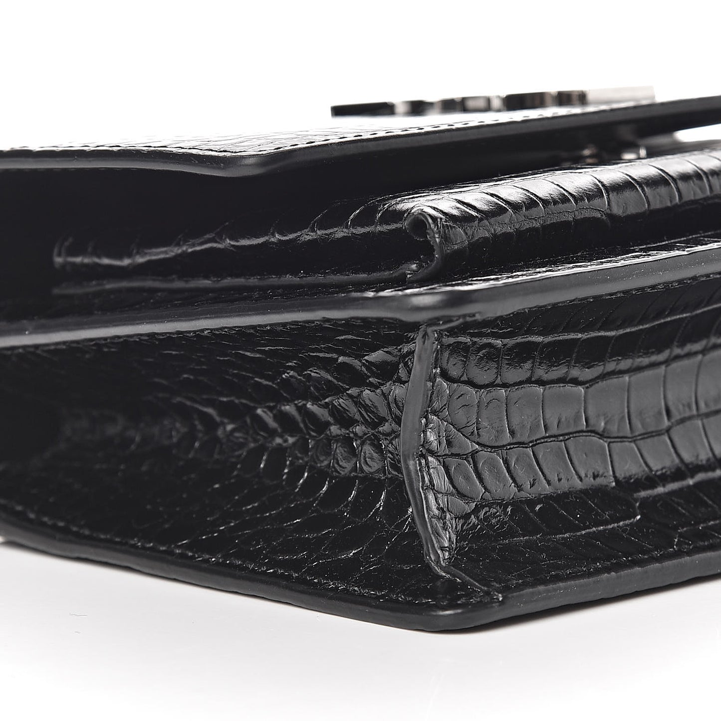 Calfskin Crocodile Embossed Monogram Sunset Chain Wallet Black