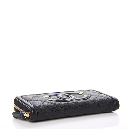 Chanel Caviar Quilted Small Filigree Zip Around Wallet Black 4 of 9