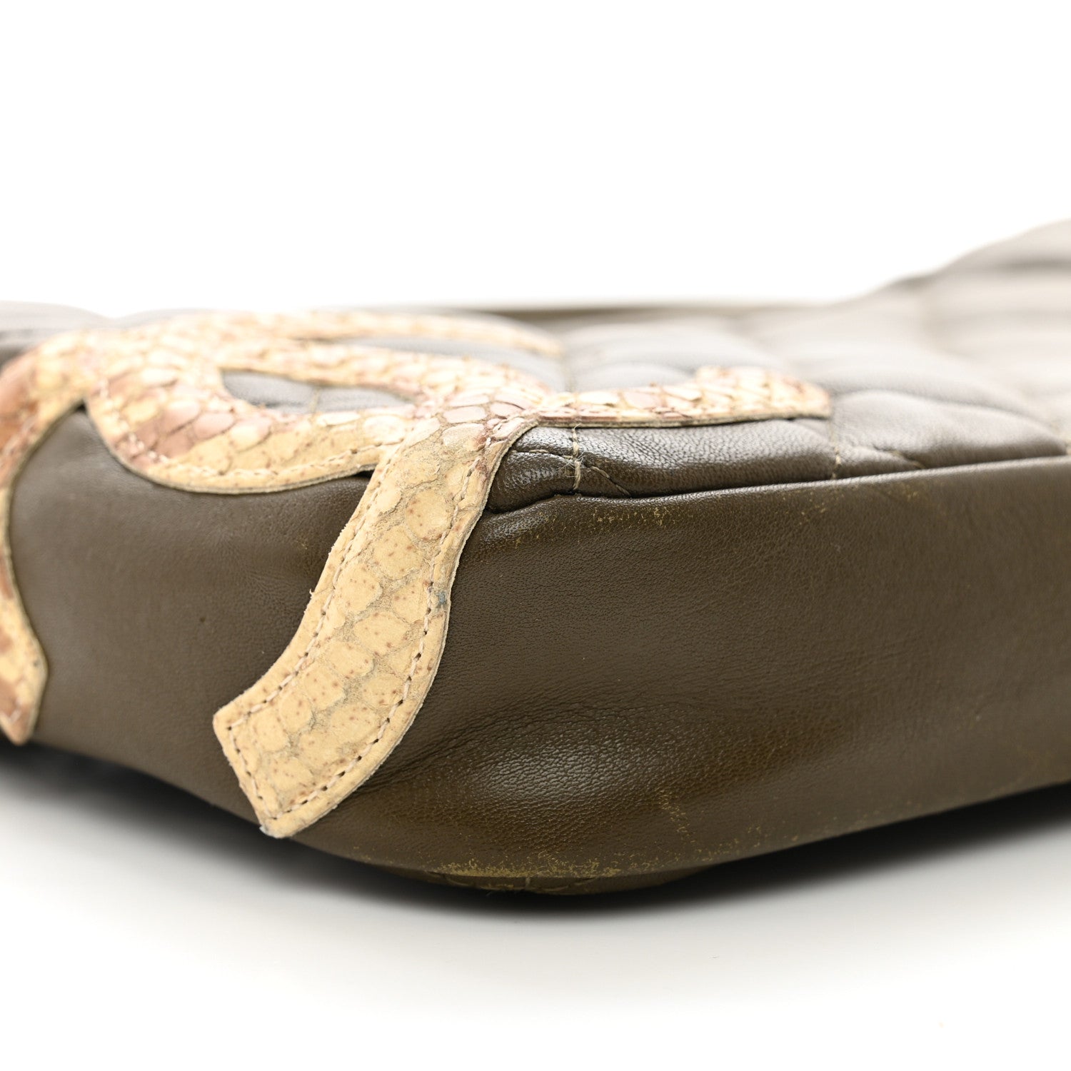 Chanel Calfskin Python Quilted Cambon CC Pochette Khaki 9 of 12