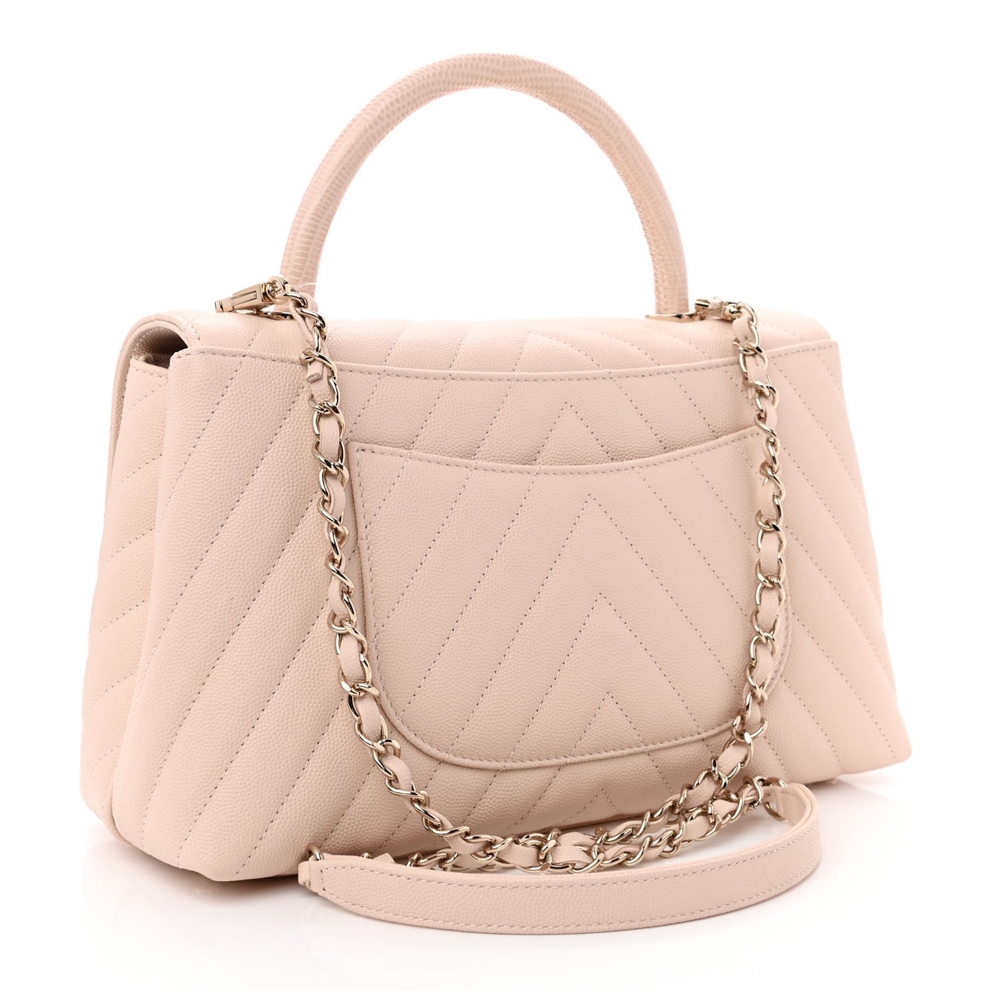 Caviar Chevron Quilted Small Coco Handle Flap Beige