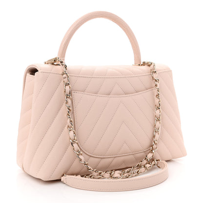 Chanel Caviar Chevron Quilted Small Coco Handle Flap Beige 3 of 11