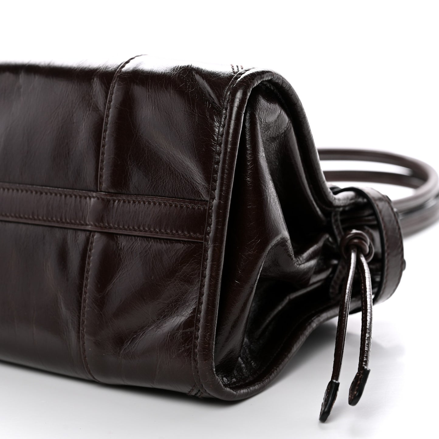 Glossy Calfskin Triangle Medium Bonnie Shoulder Bag Dark Brown