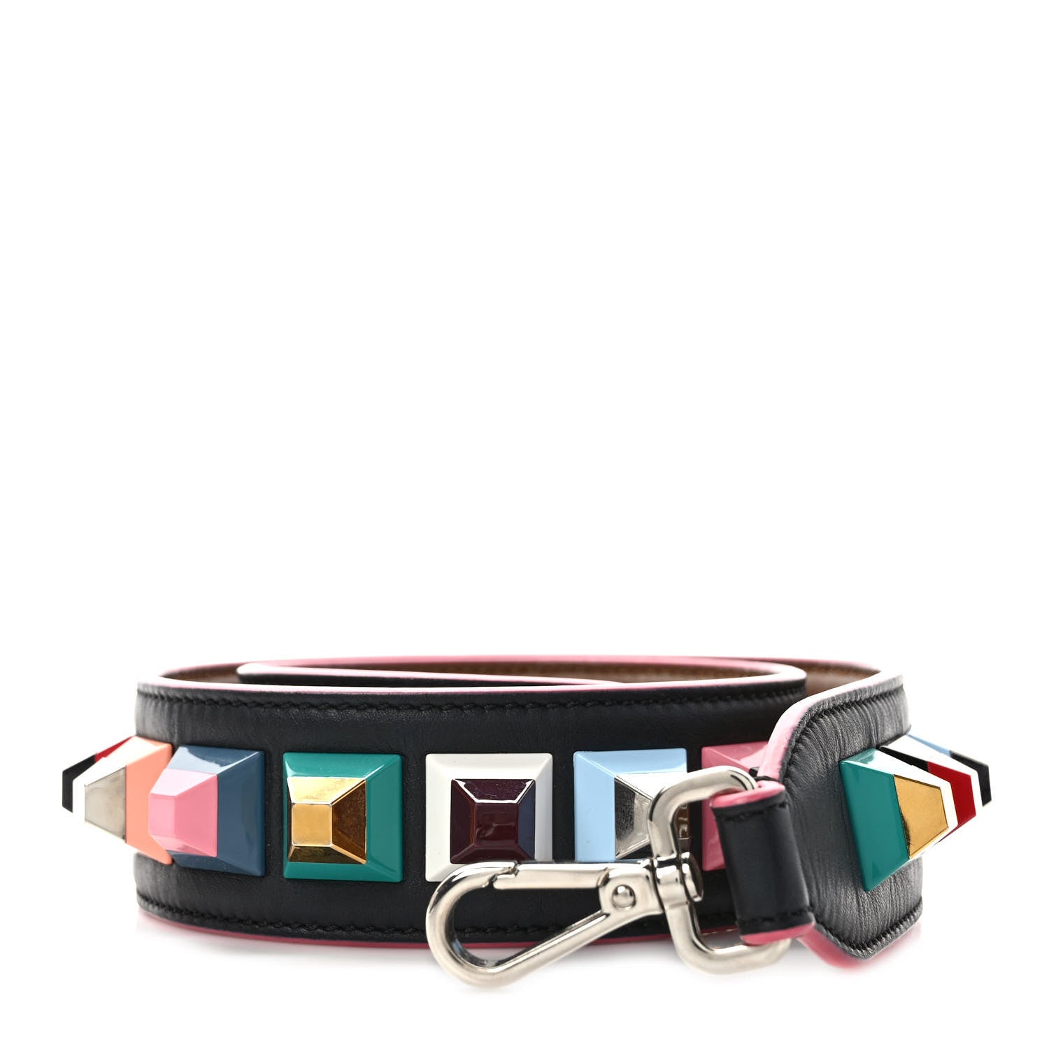 Fendi Vitello Dolce Plexiglass Bi-Color Studded Strap You Black Brownie Multicolor 1 of 4