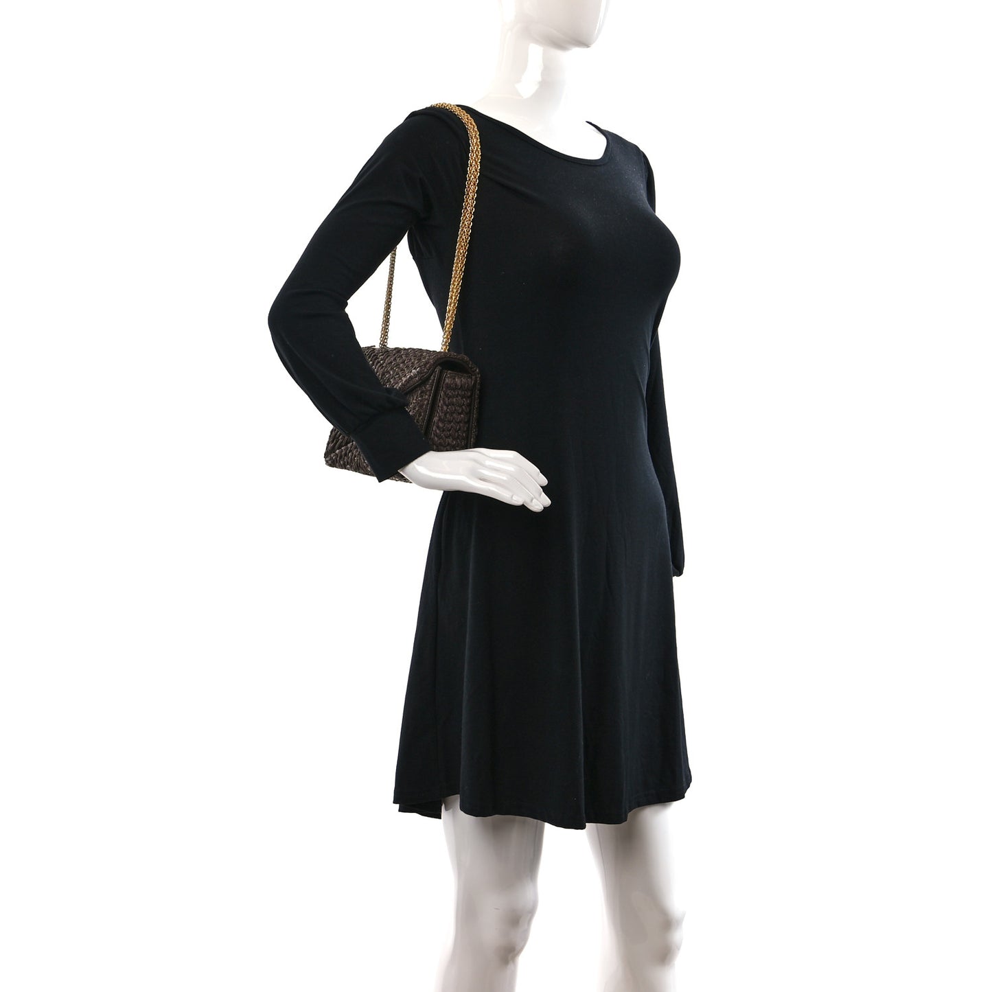 Raffia One Stud Chain Clutch Dark Brown