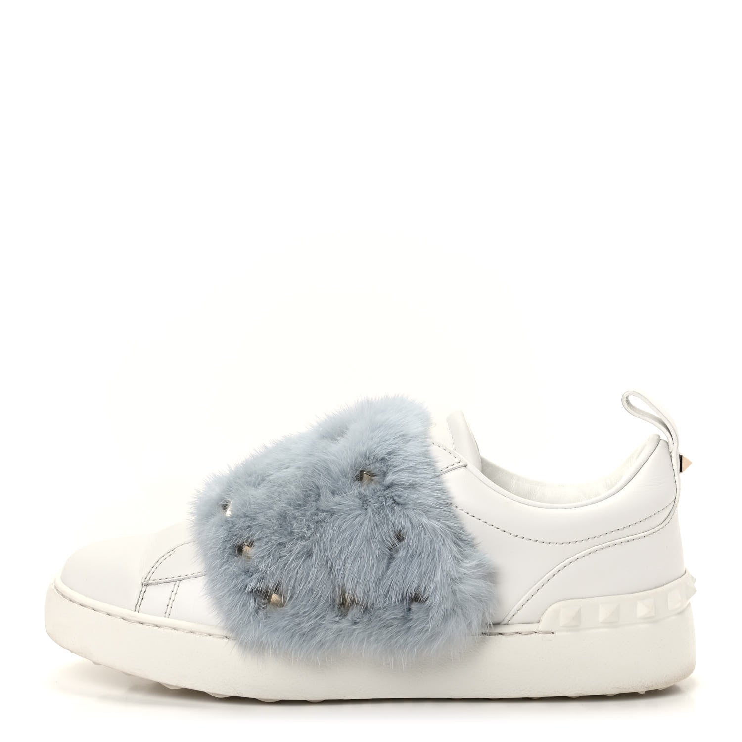 Valentino Garavani Calfskin Mink Fur Sneakers 38 White Niagara 1 of 11
