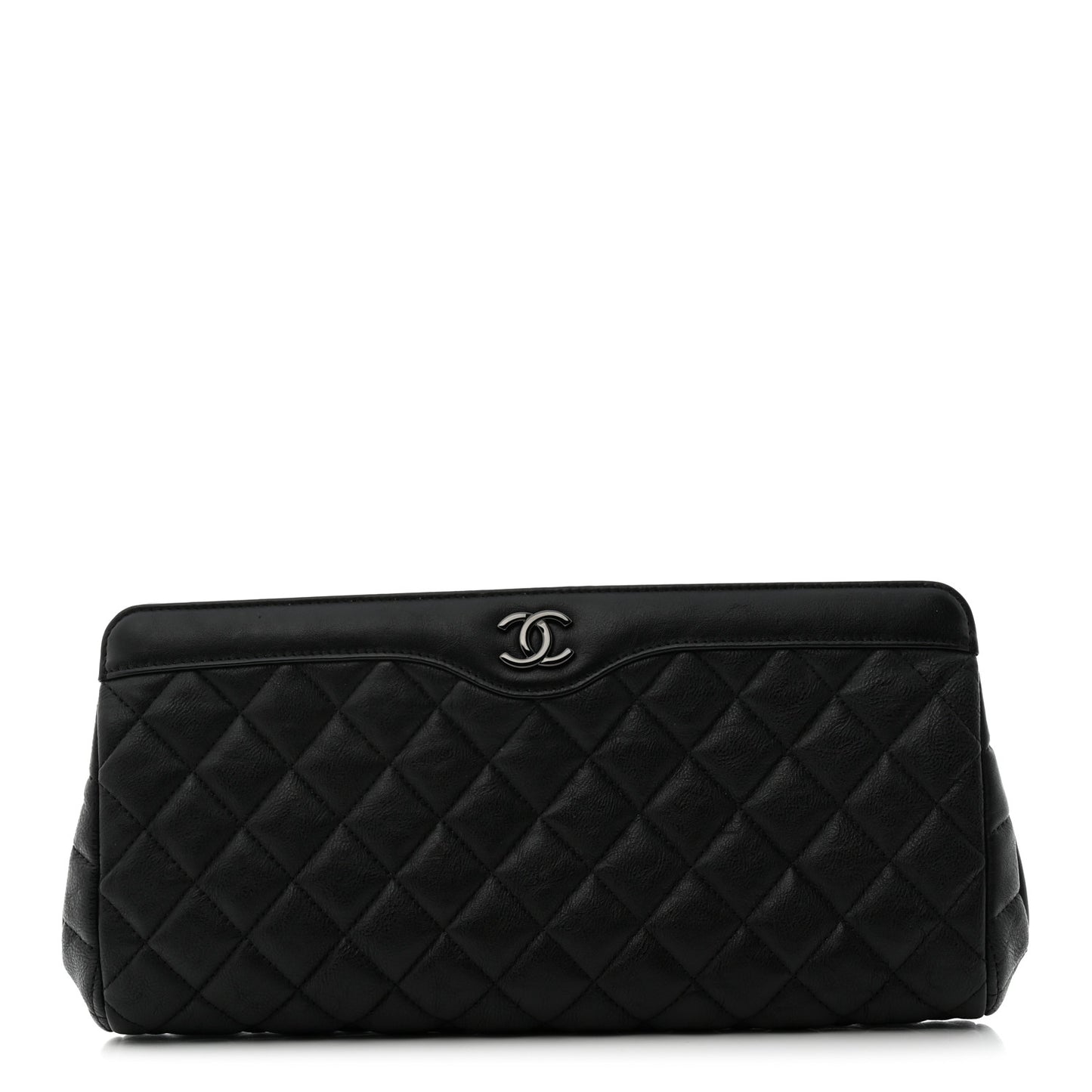 Crumpled Calfskin Quilted Clutch So Black