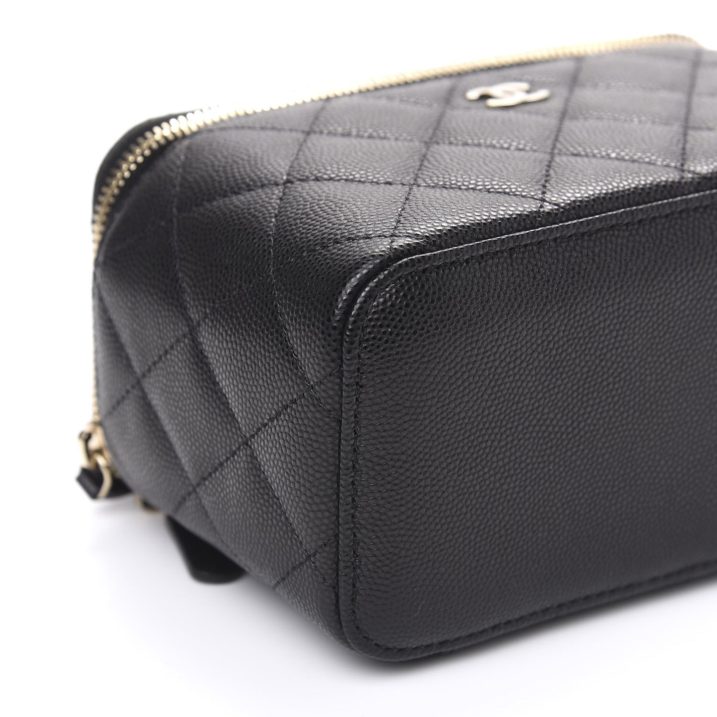 Caviar Quilted Small Vanity Case With Chain Black