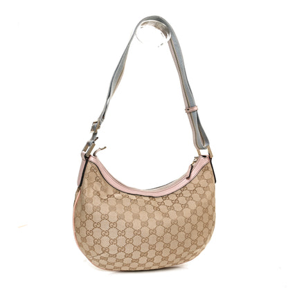 Gucci Monogram Web Medium Half Moon Hobo Blue Pink 3 of 13