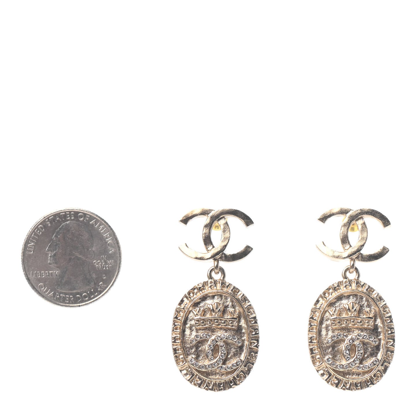 Crystal CC Medallion Drop Earrings Gold