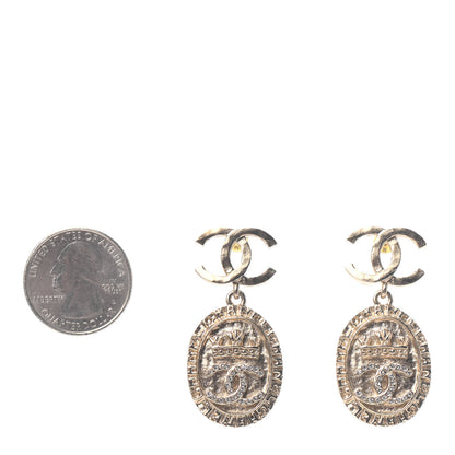 Chanel Crystal CC Medallion Drop Earrings Gold 2 of 4