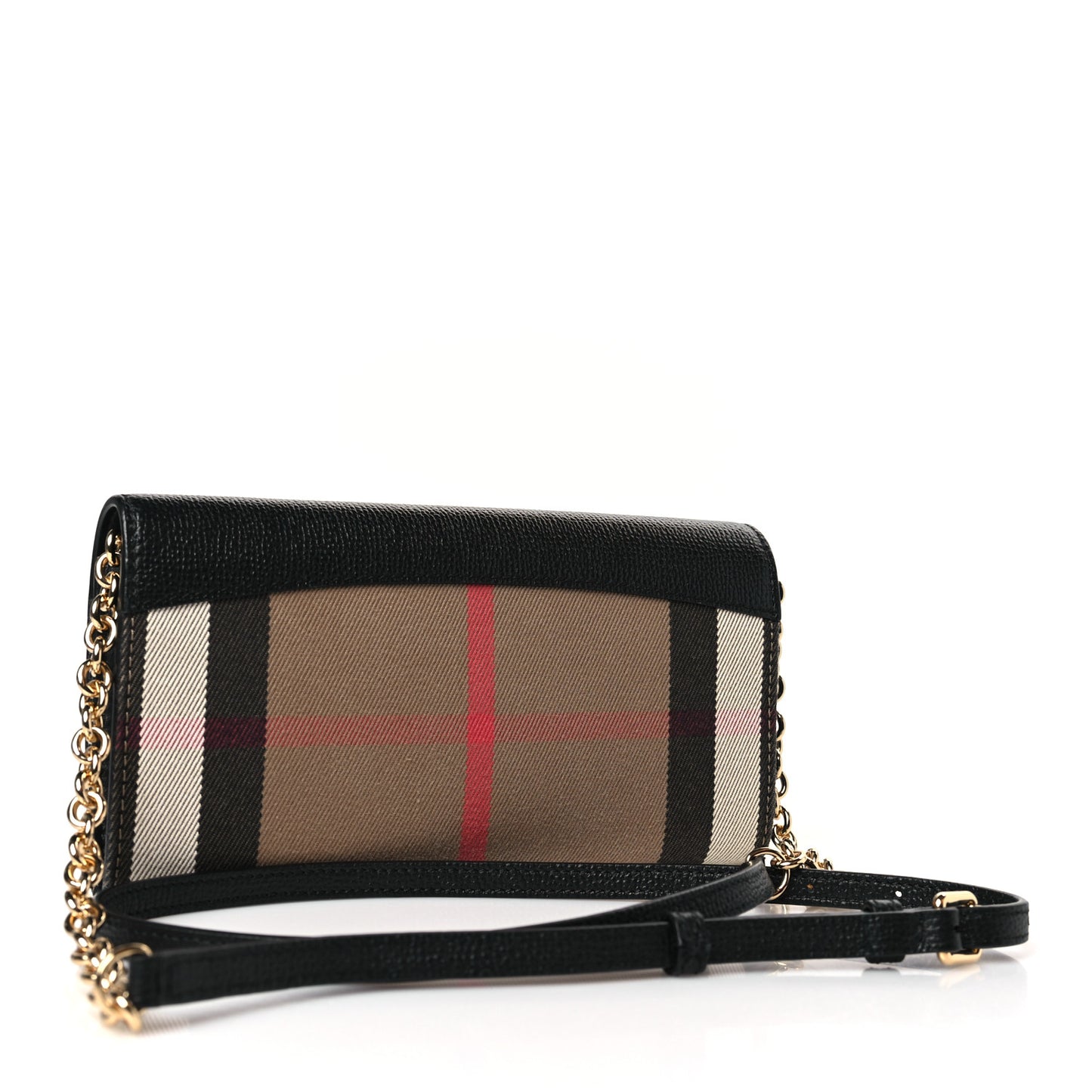 Grainy Calfskin House Check Henley Wallet On Chain Black