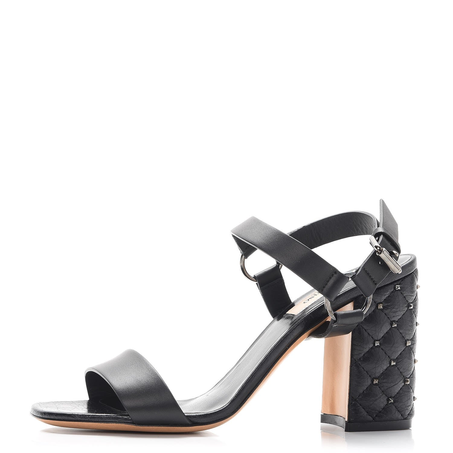 Valentino Garavani Calfskin Craquele Nappa Rockstud Spike 90mm Ankle Strap Sandals 39 Black 1 of 9