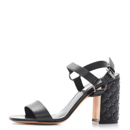 Valentino Garavani Calfskin Craquele Nappa Rockstud Spike 90mm Ankle Strap Sandals 39 Black 1 of 9