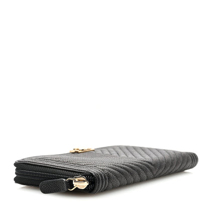 Chanel Caviar Chevron Quilted Zip Around Boy Wallet Black 4 of 7