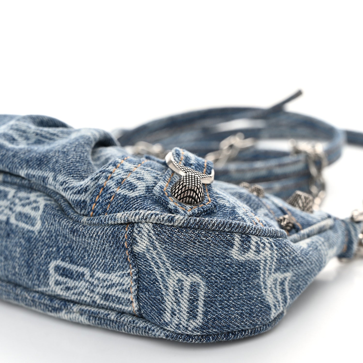 Balenciaga Bleached Denim BB Monogram Le Cagole Mini Purse With Chain Blue 11 of 11