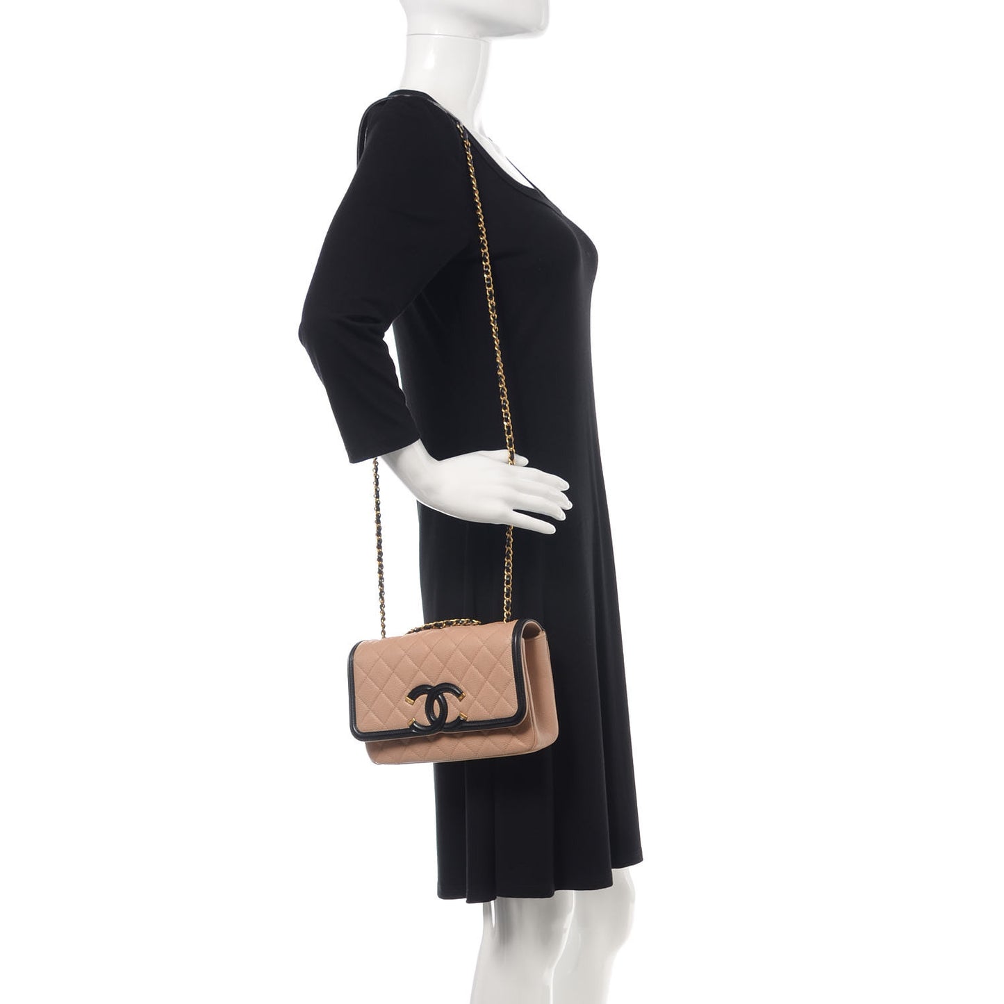 Caviar Quilted Small CC Filigree Flap Beige Black