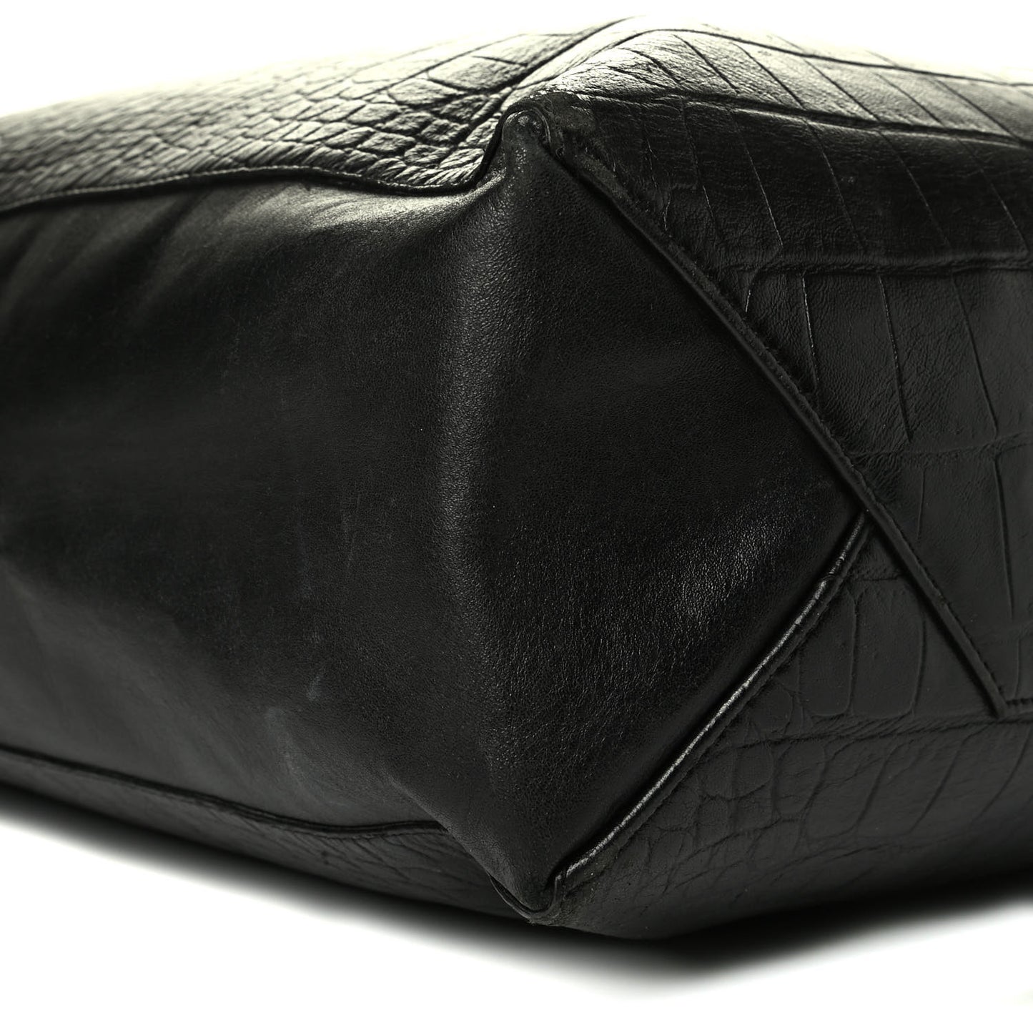 Lambskin Crocodile Embossed Vertical Cabas Black