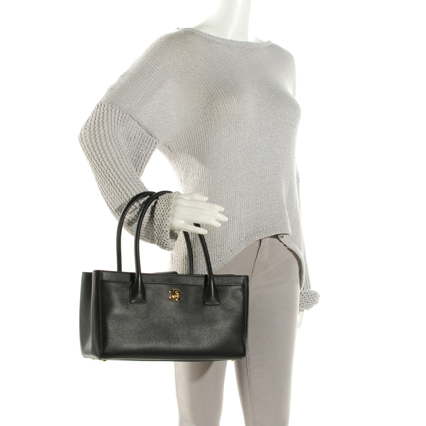 Calfskin Small Cerf Shopper Tote Black