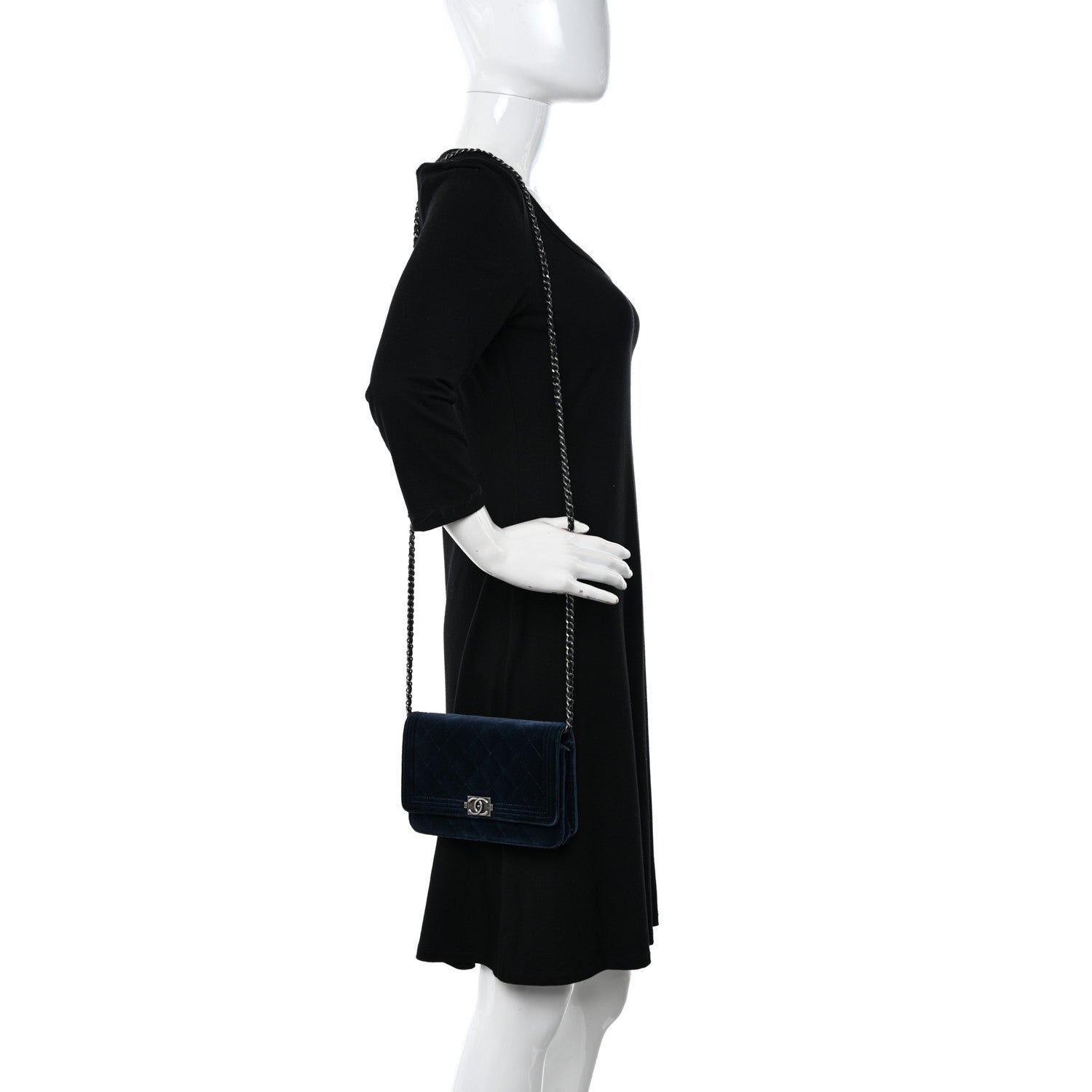 Chanel Velvet Quilted Boy Wallet On Chain WOC Blue 2 of 16