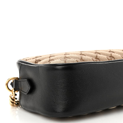 Gucci Monogram Matelasse Diagonal Small GG Marmont Chain Shoulder Bag Beige Black 9 of 11