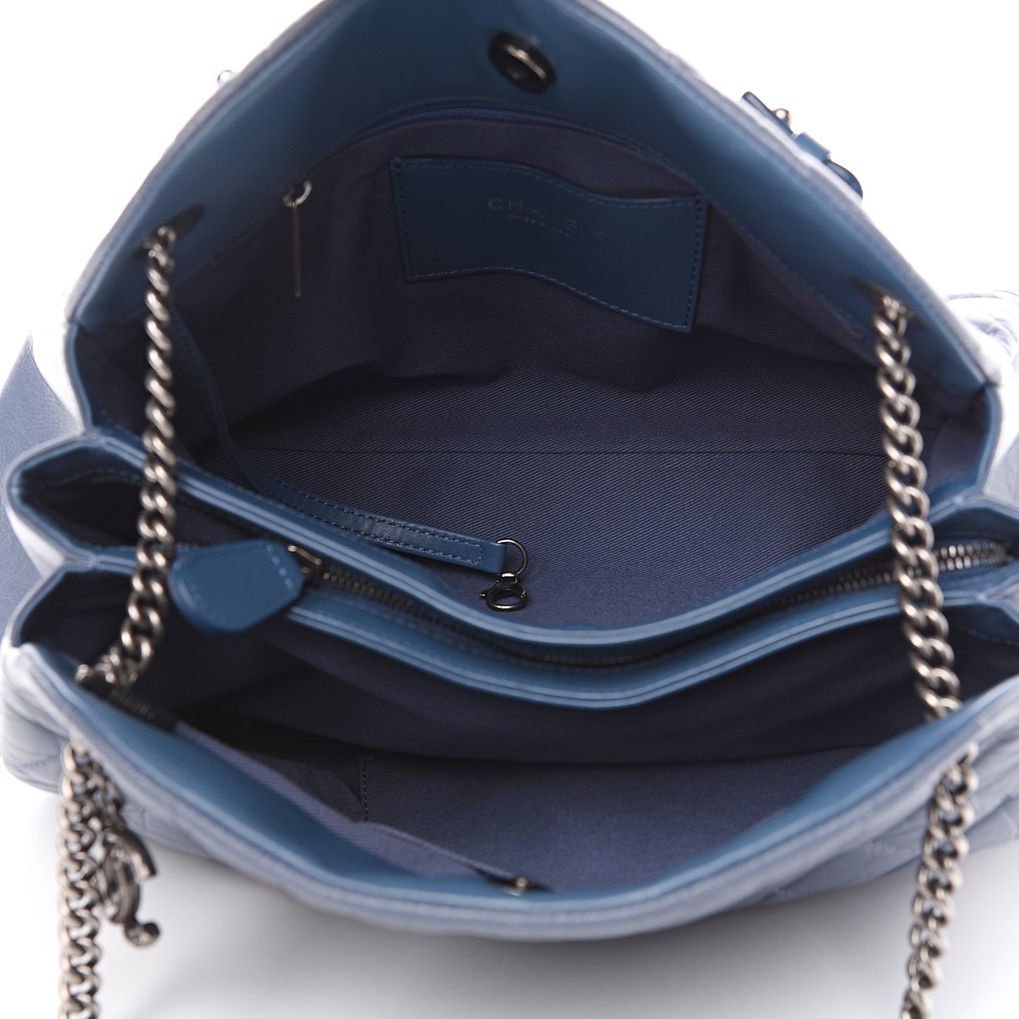 Distressed Lambskin Quilted Just Mademoiselle Bowling Bag Dark Blue