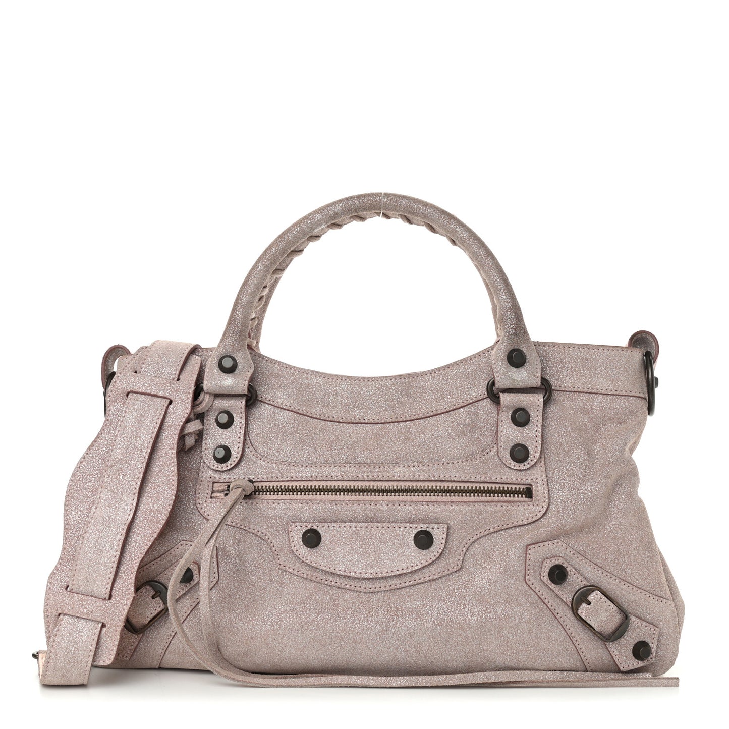 Metallic Craquele Calfskin Suede Classic Hardware First Old Rose