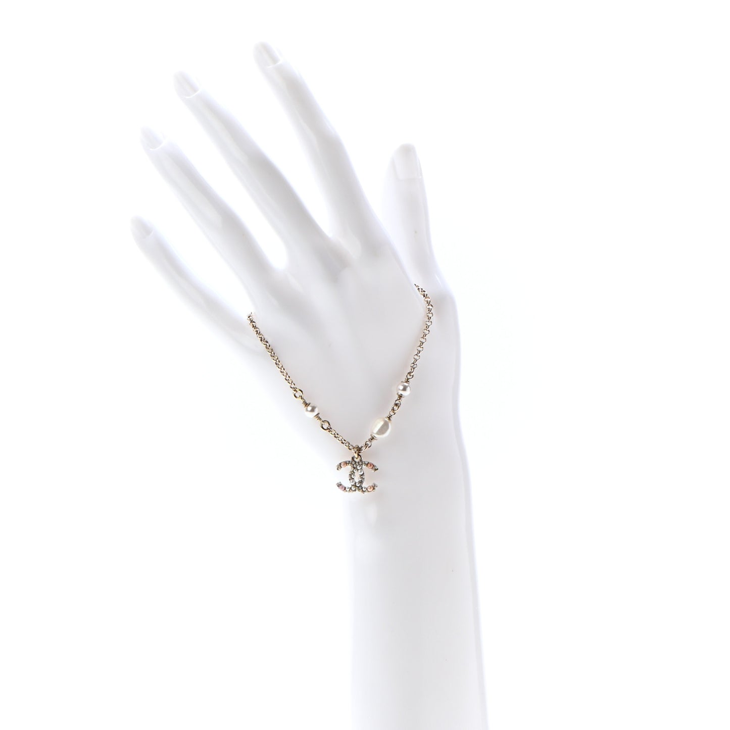 Pearl Crystal CC Charm Bracelet Light Gold Pink