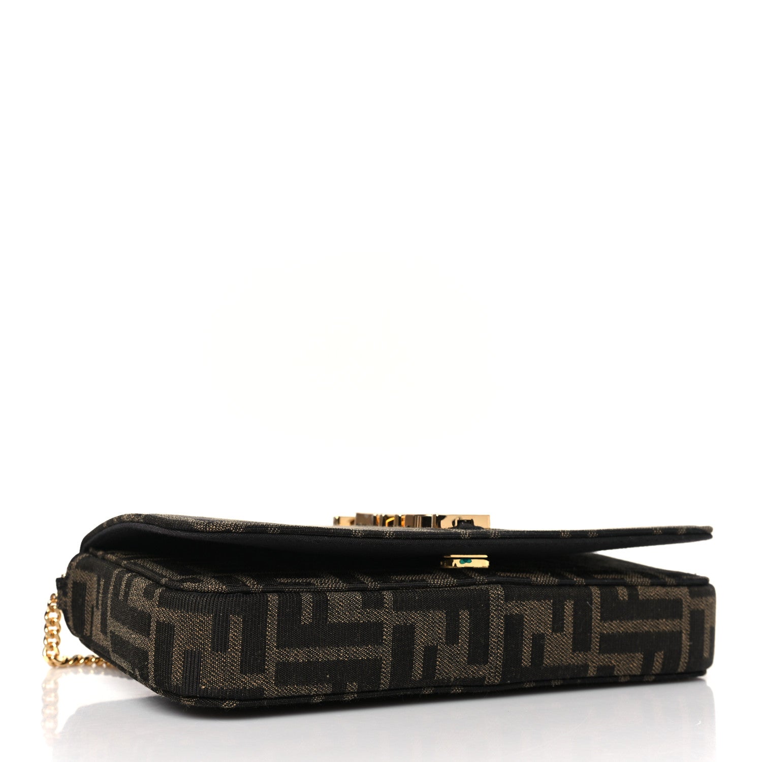 Fendi Fabric Jacquard Vitello Grace FF 1974 Fendigraphy Wallet On Chain Tobacco Moro Ebano 5 of 8