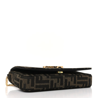 Fendi Fabric Jacquard Vitello Grace FF 1974 Fendigraphy Wallet On Chain Tobacco Moro Ebano 5 of 8