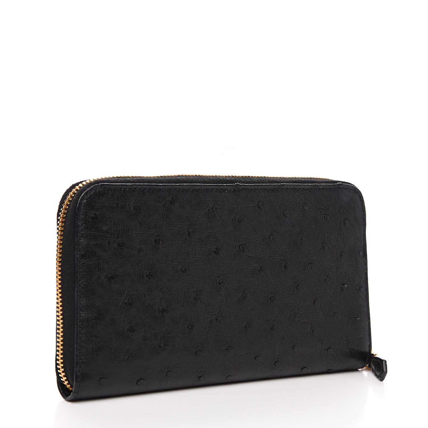 Prada Ostrich Zip Around Wallet Black 2 of 8