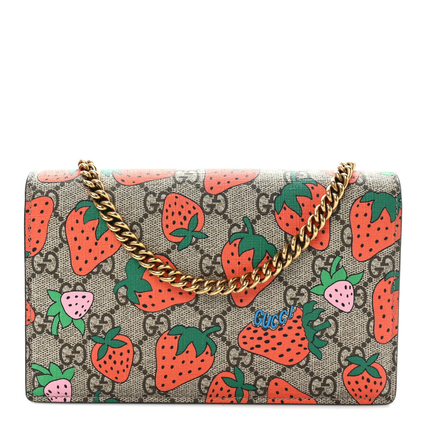 GG Supreme Monogram Strawberry Chain Wallet